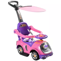 AIYAPLAY 3 in 1 Ride on Push Car, Cartoon Robot Theme Foot to Floor Slider w/ Handle Light Music Horn, Storage - Pink - 1