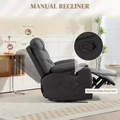 HOMCOM Manual Reclining Chair, Recliner Armchair with Swivel, Faux Leather, Footrest, Cup Holders, 86x93x102cm, Black - 4
