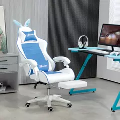 Vinsetto Racing Gaming Chair, Reclining PU Leather Computer Chair with Removable Rabbit Ears, Footrest and Lumber Support, Blue - 2