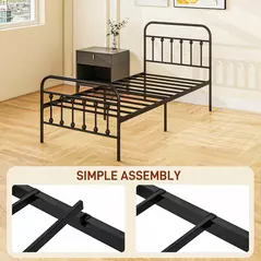 HOMCOM Single Minimalistic Metal Bed Frame - Black - 7