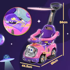 AIYAPLAY 3 in 1 Ride on Push Car, Cartoon Robot Theme Foot to Floor Slider w/ Handle Light Music Horn, Storage - Pink - 3