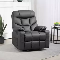 HOMCOM Manual Reclining Chair, Recliner Armchair with Swivel, Faux Leather, Footrest, Cup Holders, 86x93x102cm, Black - 2