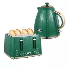 HOMCOM Kettle and Toaster Set, 1.7L 3000W Fast Boil Jug Kettle with Auto Shut Off, 4 Slice Toaster with 7 Level Browning Controls & Crumb Tray, UK Otter Thermostat, Green - 1