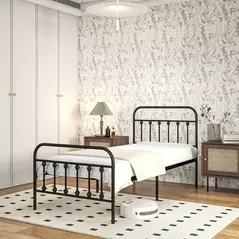 HOMCOM Single Minimalistic Metal Bed Frame - Black - 9