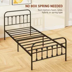 HOMCOM Single Minimalistic Metal Bed Frame - Black - 6