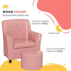 AIYAPLAY 2PCs Kids Sofa Set with Footrest, for Playroom, Bedroom, Pink - 5