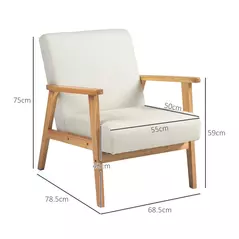 HOMCOM Fabric Accent Chair for Living Room, Arm Chair with Rubber Wood Frame and Padded Cushion, Cream White - 3