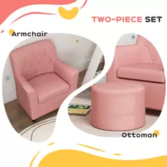 AIYAPLAY 2PCs Kids Sofa Set with Footrest, for Playroom, Bedroom, Pink - 4