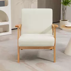 HOMCOM Fabric Accent Chair for Living Room, Arm Chair with Rubber Wood Frame and Padded Cushion, Cream White - 6