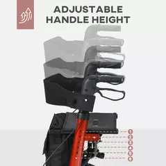 HOMCOM 4 Wheel Rollator with Seat and Back, Folding Mobility Walker with Carry Bag, Adjustable Height, Dual Brakes, Cane Holder, Lightweight Aluminium Walking Frame for Seniors and Disabled, Red - 7