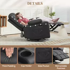 HOMCOM Manual Reclining Chair, Recliner Armchair with Swivel, Faux Leather, Footrest, Cup Holders, 86x93x102cm, Black - 7