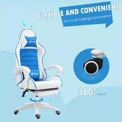 Vinsetto Racing Gaming Chair, Reclining PU Leather Computer Chair with Removable Rabbit Ears, Footrest and Lumber Support, Blue - 7