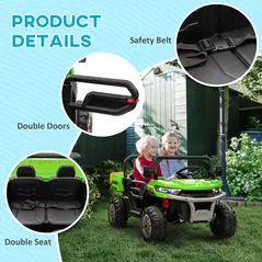 HOMCOM 12V 2 Seater Kids Electric Ride-On Car with Electric Bucket, Remote Control - Green - 8