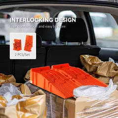 DURHAND 2 PCs Car Ramps Heavy Duty 2.5 Ton Motorhome Levelling Ramps, Plastic Garage Workshop Car Lift, Portable Automotive Vehicle Campervan Car Ramp, Orange - 6