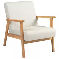 HOMCOM Fabric Accent Chair for Living Room, Arm Chair with Rubber Wood Frame and Padded Cushion, Cream White - 1