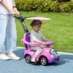 AIYAPLAY 3 in 1 Ride on Push Car, Cartoon Robot Theme Foot to Floor Slider w/ Handle Light Music Horn, Storage - Pink - 2