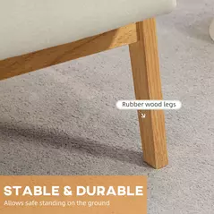 HOMCOM Fabric Accent Chair for Living Room, Arm Chair with Rubber Wood Frame and Padded Cushion, Cream White - 5