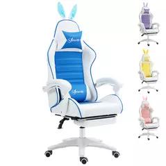 Vinsetto Racing Gaming Chair, Reclining PU Leather Computer Chair with Removable Rabbit Ears, Footrest and Lumber Support, Blue - 1