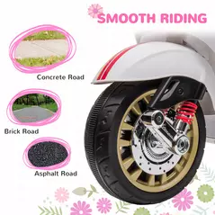 AIYAPLAY 12V Vespa Licensed Kids Electric Motorbike w/ Music, Lights, FM Radio, for 3-6 Years - White - 7