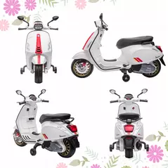 AIYAPLAY 12V Vespa Licensed Kids Electric Motorbike w/ Music, Lights, FM Radio, for 3-6 Years - White - 8