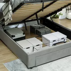 HOMCOM King Size Ottoman Bed Frame, with Front Drawer - Grey - 9