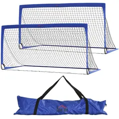 HOMCOM Set of 2 Football Goal Net 6 x 3 ft Foldable Outdoor Sport Training Teens Adults Football with Carrying Bag Blue - 1