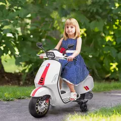 AIYAPLAY 12V Vespa Licensed Kids Electric Motorbike w/ Music, Lights, FM Radio, for 3-6 Years - White - 2