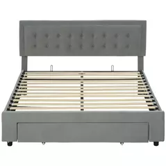 HOMCOM King Size Ottoman Bed Frame, with Front Drawer - Grey - 1