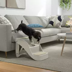 PawHut Foldable Pet Stairs 3 Steps with Non-slip Mats for Small Dogs, Grey - 2