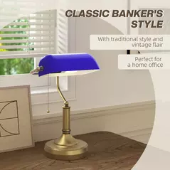 HOMCOM Banker's Desk Lamp with Antique Bronze Tone Base, Table Lamp with Blue Glass Shade for Home Office, Blue - 4