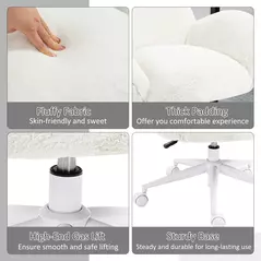 HOMCOM Makeup Vanity Chair, Cute Fluffy Desk Chair with Rolling Wheels for Bedroom Living Room, Cream White - 6