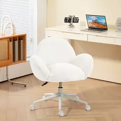 HOMCOM Makeup Vanity Chair, Cute Fluffy Desk Chair with Rolling Wheels for Bedroom Living Room, Cream White - 7