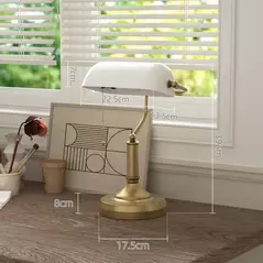 HOMCOM Banker's Desk Lamp with Antique Bronze Tone Base, Table Lamp with White Glass Shade for Home Office, White - 3