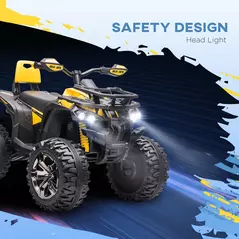 HOMCOM 12V Quad Bike ATV with LED Lights, Music, Backrest, Forward, Backward, Yellow - 6