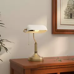 HOMCOM Banker's Desk Lamp with Antique Bronze Tone Base, Table Lamp with White Glass Shade for Home Office, White - 2