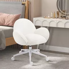 HOMCOM Makeup Vanity Chair, Cute Fluffy Desk Chair with Rolling Wheels for Bedroom Living Room, Cream White - 2