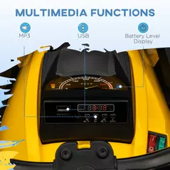 HOMCOM 12V Quad Bike ATV with LED Lights, Music, Backrest, Forward, Backward, Yellow - 5