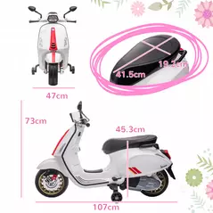 AIYAPLAY 12V Vespa Licensed Kids Electric Motorbike w/ Music, Lights, FM Radio, for 3-6 Years - White - 3