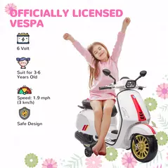 AIYAPLAY 12V Vespa Licensed Kids Electric Motorbike w/ Music, Lights, FM Radio, for 3-6 Years - White - 4