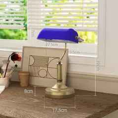 HOMCOM Banker's Desk Lamp with Antique Bronze Tone Base, Table Lamp with Blue Glass Shade for Home Office, Blue - 3