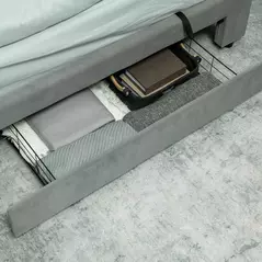 HOMCOM King Size Ottoman Bed Frame, with Front Drawer - Grey - 8