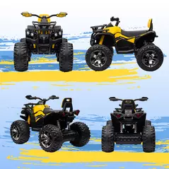 HOMCOM 12V Quad Bike ATV with LED Lights, Music, Backrest, Forward, Backward, Yellow - 9