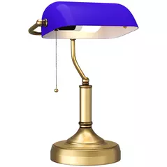 HOMCOM Banker's Desk Lamp with Antique Bronze Tone Base, Table Lamp with Blue Glass Shade for Home Office, Blue - 1