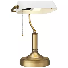 HOMCOM Banker's Desk Lamp with Antique Bronze Tone Base, Table Lamp with White Glass Shade for Home Office, White - 1