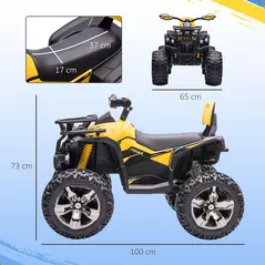 HOMCOM 12V Quad Bike ATV with LED Lights, Music, Backrest, Forward, Backward, Yellow - 3