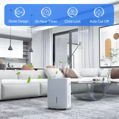 HOMCOM 30L/Day Dehumidifier with Auto-Clean Filter, Continuous Drainage, 4L Water Tank, 24H Timer, Digital Humidity Display, Dehumidifier for Home Damp, Bedroom, Condensation, Mould, Laundry Drying - 7