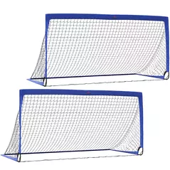 HOMCOM Set of 2 Football Goal Net 6 x 3 ft Foldable Outdoor Sport Training Teens Adults Football with Carrying Bag Blue - 1
