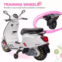 AIYAPLAY 12V Vespa Licensed Kids Electric Motorbike w/ Music, Lights, FM Radio, for 3-6 Years - White - 6