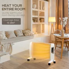 HOMCOM Mica Electric Space Heater, Portable Heater for Home with 2 Heat Settings, Living Room, Study, Garage, Adjustable Temperature 18-30°C, 1000W/2000W, White - 7