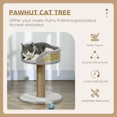PawHut Cat Tree Tower with Scratching Posts, Grey - 4